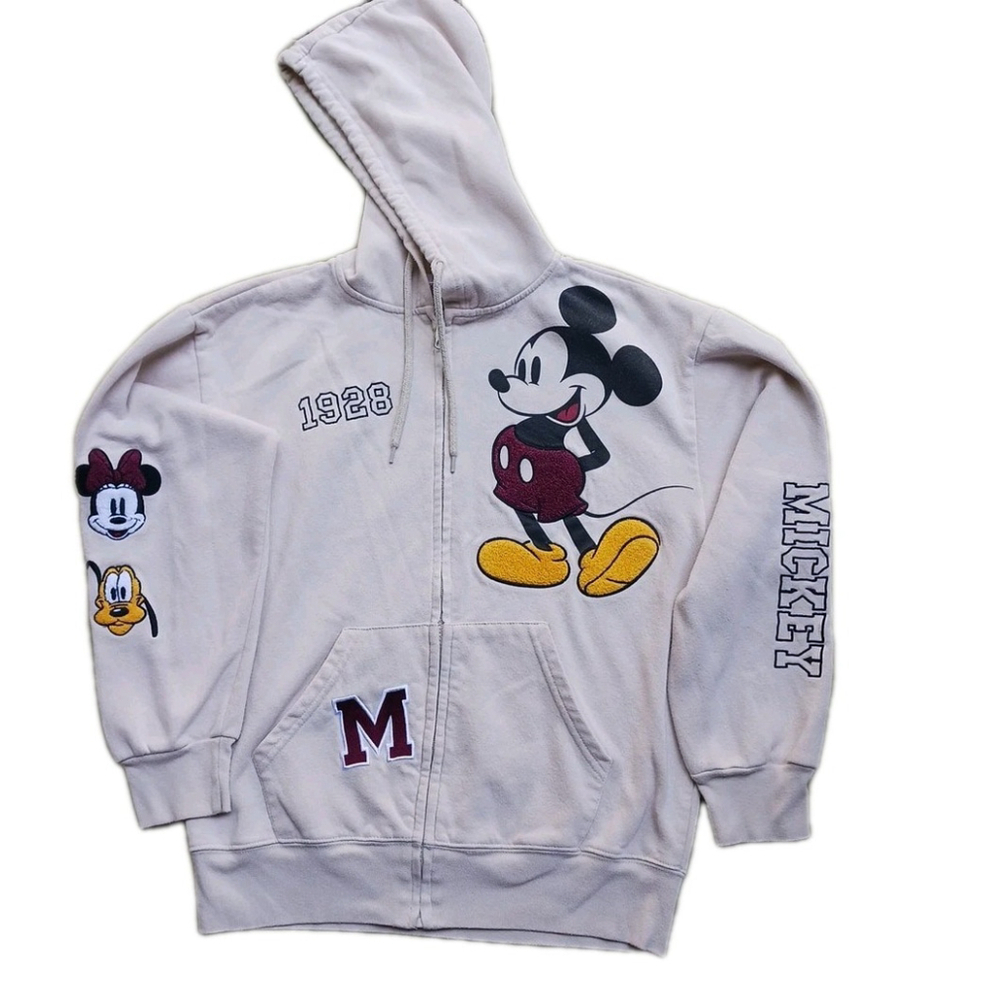 Mickey Mouse Zip Up Hoodie Cream Women's Small